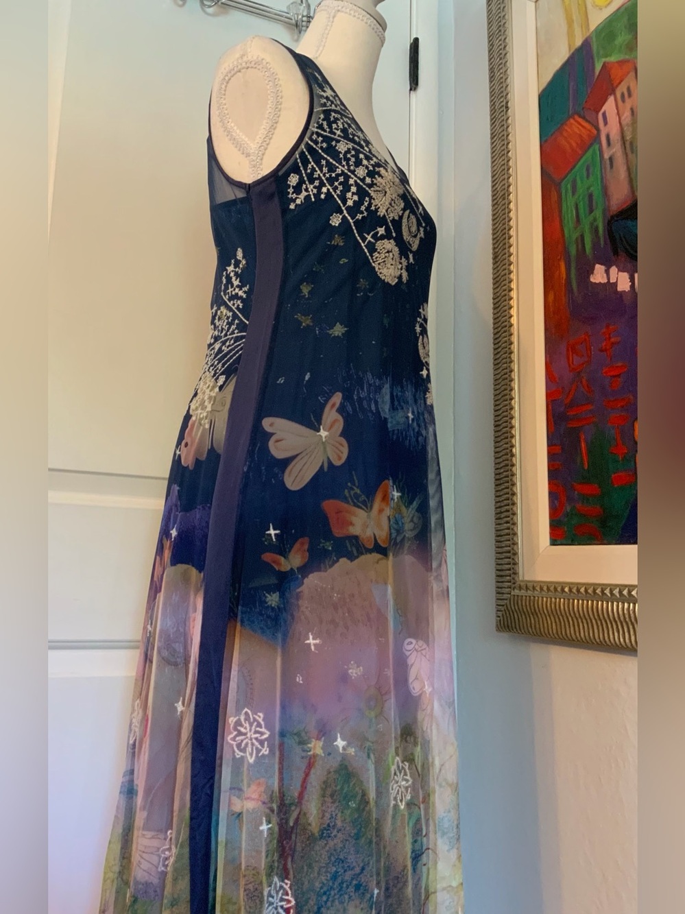 NWT Johnny Was Aurelius Mesh Embroidered Dress Over Printed Slip - Picture 6 of 14